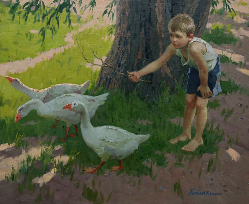 (image for) Handmade oil painting Copy paintings of famous artists Balakshin's fine art for sale,geese go